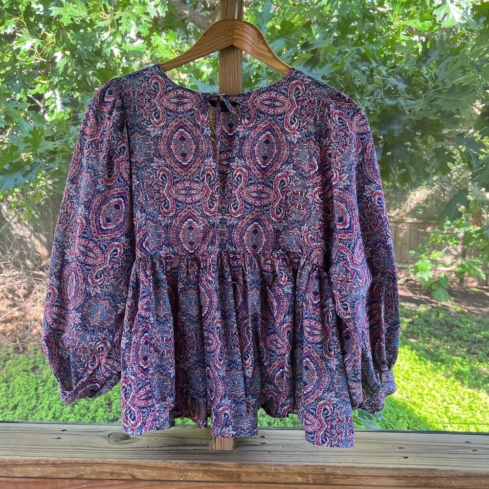 Banana Republic Women's Purple Printed Boho Pleated Top Size L